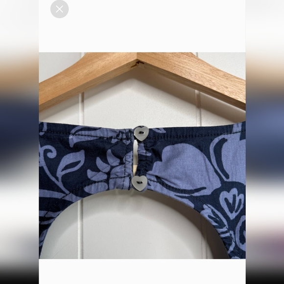 Free People Navy Floral Mini Dress W/ Puff Sleeves Smocked Bodice& Heart Buttons - Picture 5 of 13